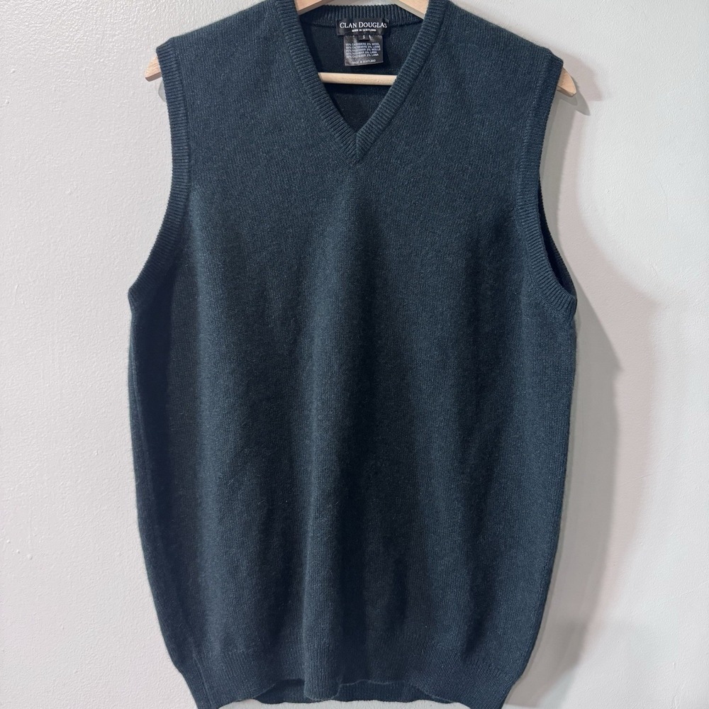 Clan Douglas Mens Cashmere Wool Sweater Vest Size S‎ Green Knit Classic Scotland
